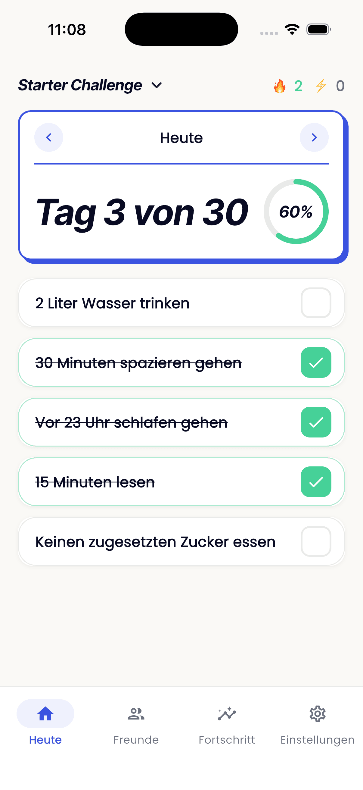 Healthy Habit Reset app — Starter Challenge, Tag 3 von 30